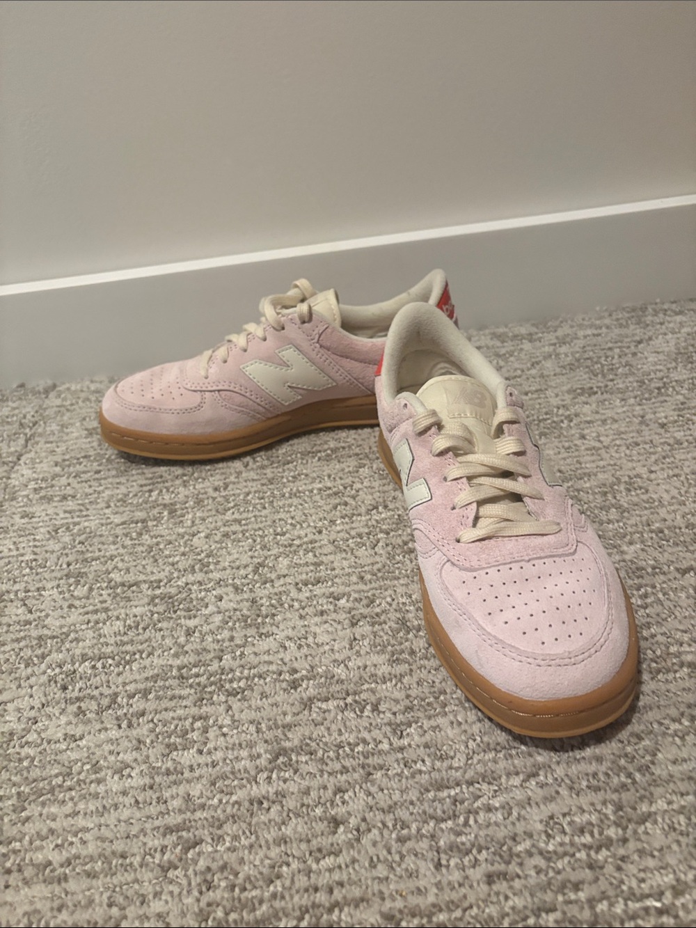 New Balance Pink Suede Low-Top Sneakers with Gum Sole - Picture 2 of 3